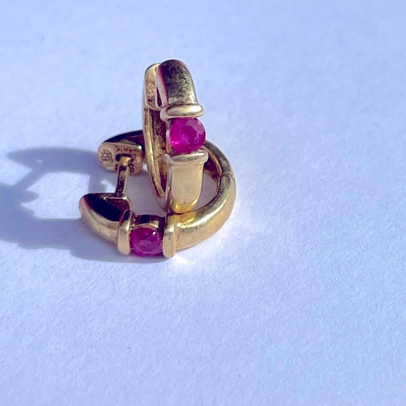 Vintage Jewelry - Vintage Luxe 14k Gold Huggie Hoops with Rubies